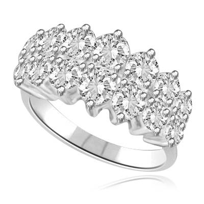 Brilliant Ring with 2.8 cts.t.w. with two supernova rows of round stones in Platinum Plated Sterling Silver.