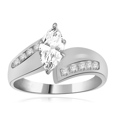 Marquise Ring 1.5 ct of round diamond in Platinum Plated Sterling Silver