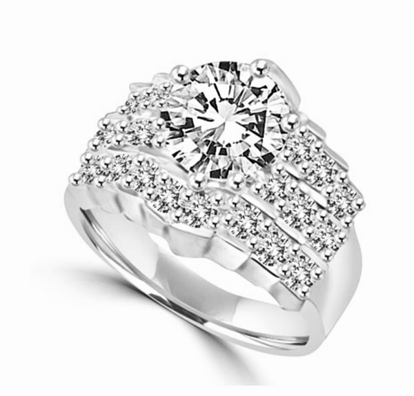 round cut platinum plated sterling silver diamond ring