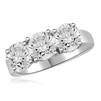 Three stone ring featuring Diamond Essence center stone and round accents, 3.0 cts. t.w. in Platinum Plated Sterling Silver.