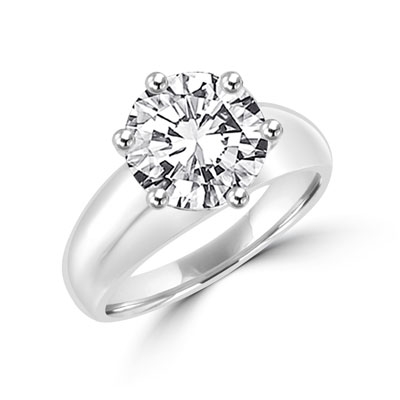 Prong Set Solitaire Ring with Simulated Round Brilliant Diamond by Diamond Essence set in Sterling Silver