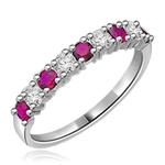 Platinum Plated Sterling Silver Ring with round Ruby stones