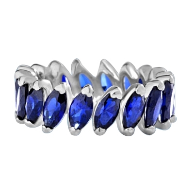 Diamond Essence eternity band with marquise-cut brilliant sapphire stones set in angular setting of Platinum Plated Sterling Silver. 5.5 cts.t.w.