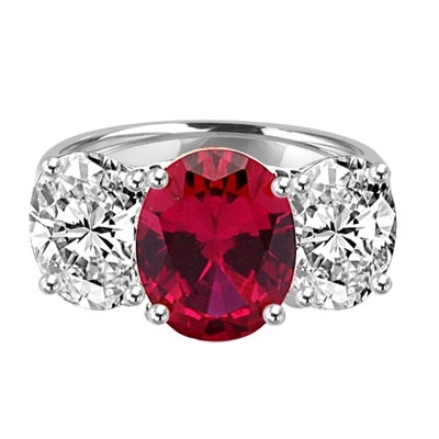 Three stone Jaw dropping oval Ruby stone ring