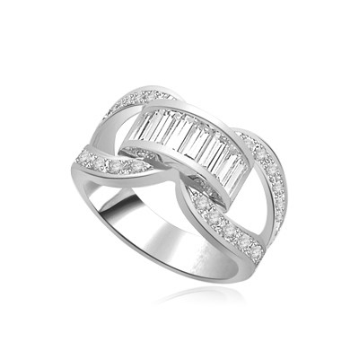 silver band-round stone pave & baguettes in center