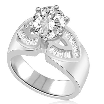 Prong Set Designer Ring with Simulated Round Brilliant Diamond and Stones by Diamond Essence set in Sterling Silver
