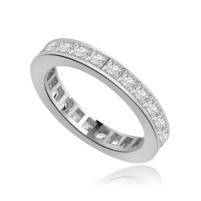 channel set princess diamond band in Platinum Plated Sterling Silver