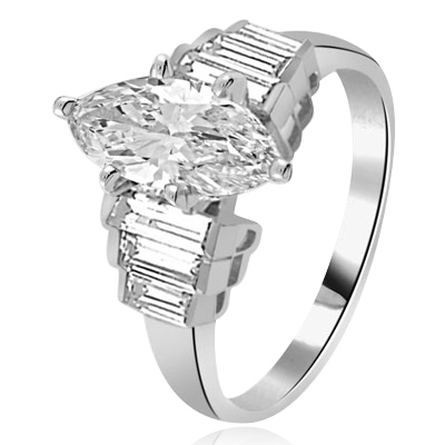 2ct. Marquise-cut Diamond silver ring