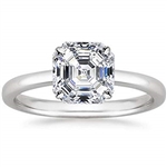 Platinum plated sterling silver ring with asscher cut  stone