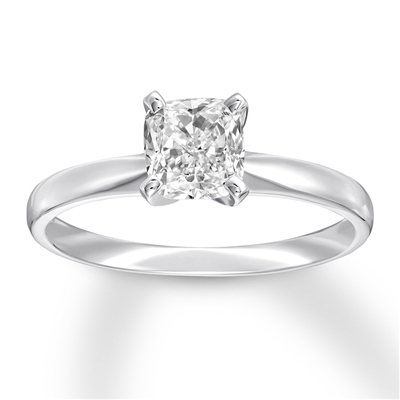 Platinum plated sterling silver ring with cushion cut  stone