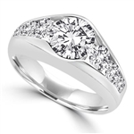 Platinum Plated Sterling Silver ring with 2.0 ct. center stone, with round stones down the sides. 3.5 cts.t.w.