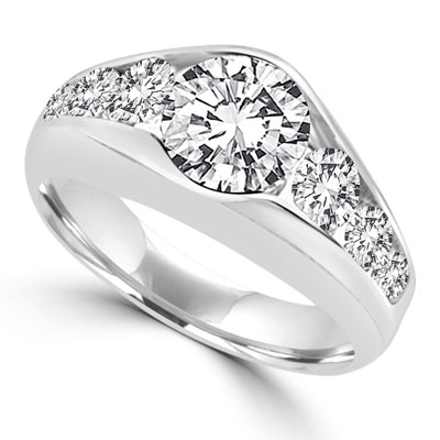 Platinum Plated Sterling Silver ring with 2.0 ct. center stone, with round stones down the sides. 3.5 cts.t.w.