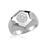 Classically Cut Man's Ring with an inviting 2.25Ct. Round Brilliant Cut Diamond Essence Masterpiece standing alone in equally awe inspiring setting. A great solo performance.In Platinum Plated Sterling Silver.