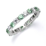Eternal Flame Popular eternity band with alternating round cut Emerald Essence and Diamond Essence jewels. 2.0 cts.t.w. in Platinum Plated Sterling Silver.