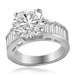 6 ct Solitaire set in Platinum plated on sterling silver on a wide band of baguettes