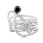 Diamond essence Designer Ring with Bezel set Onyx and Round Brilliant stones, 1.0 cts. T.W. set in Platinum Plated Sterling Silver.