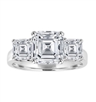 Three Stone Ring - 2.0 Carat Asscher Cut Diamond Essence Stone in the center and 0.5 carat Asscher  Cut Diamond Essence stones on each side.3.0 cts. t.w.