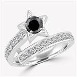 Diamond Essence Designer ring with 0.5 ct. round Onyx center with round stone on band, 1.0 ct. tw. in Platinum Plated Sterling Silver.