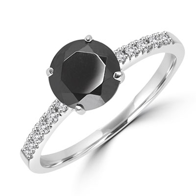 Diamond Essence Designer ring with 1.0 ct. Onyx stone in center with round stone on the band, 1.10 ct. tw. in Platinum Plated Sterling Silver.