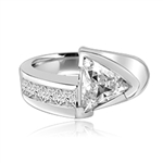 Meet the Star! Graduating Diamond Essence Brilliants ascend to kiss the beauty of shining 4 Cts. Trilliant set exquisitely on channels forming a design to behold. 4.75 Cts. T.W. in Platinum Plated Sterling Silver.