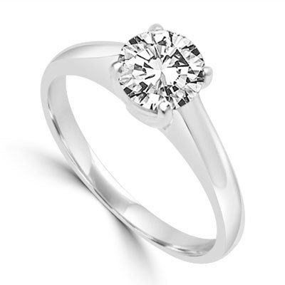 Solitaire Ring in Tiffany Setting - 1.0 Cts. T.W. In Platinum Plated Sterling Silver.