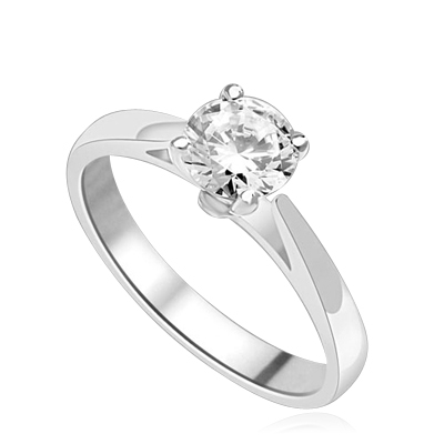 Tiffany Set Solitaire on Wide Band. 0.75 Cts. In Platinum Plated Sterling Silver.