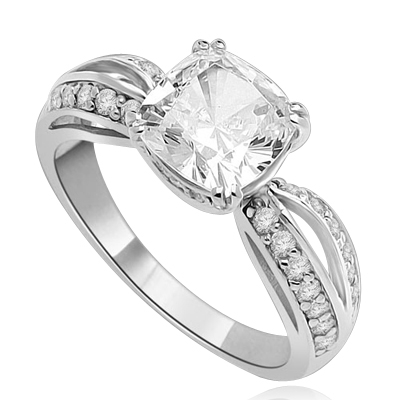 Cushion Cut Tiffany Set Ring - 2.5 Cts. T.W. In Platinum Plated Sterling Silver.