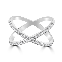 Diamond Essence Criss Cross "X" Ring with Round Brilliant Melee
