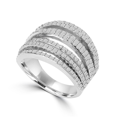 Diamond Essence Ring With Seven Rows of Melee, 1.50 Cts.T.W. In Platinum Plated Sterling Silver.