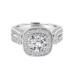 1.50 cts. Round Brilliant Diamond Essence in the center Surrounded by Melee, accompanied by Princess cut Diamond Essence and rows of Sparkling Melee on each side of the band, 3.0 cts. t.w.