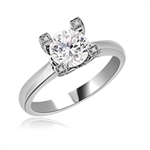 Diamond Essence Designer Solitaire Ring With 1.25 Cts. Round Brilliant Stone Set in Four Prong Setting,1.50 Cts.T.W. in Platinum Plated Sterling Silver.