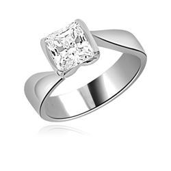 Diamond Essence Solitaire Ring with 1.50 Cts. Princess cut stone set in Platinum Plated Sterling Silver.