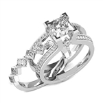 Diamond Essence Designer Wedding set with insertable wedding ring of 0.10 ct. each princess melee. Main band with 2 carat Princess cut center and round melee on the band. Beautiful wedding set with 3.5 Cts.t.w. in Platinum Plated Sterling Silver