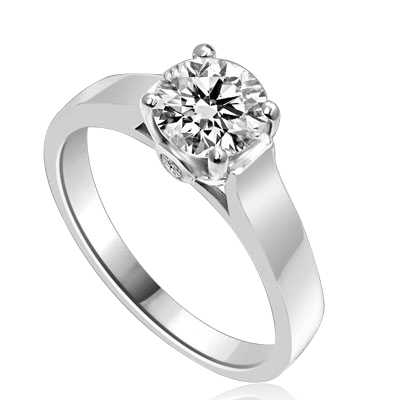 Diamond Essence Solitaire Ring Artistically set in wide band with a beautiful accent  on both sides to enhance the looks set in Platinum Plated Sterling Silver.