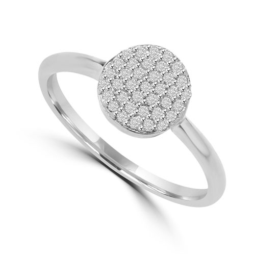 Diamond Essence Ring with Brilliant Melee In Circular Pave Setting, 0.20 Ct.T.W. In Platinum Plated Sterling Silver.