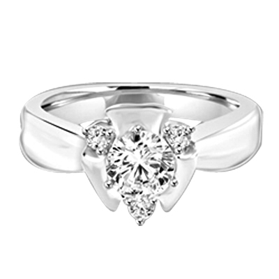 Designer Ring with Round Brilliant Diamond Essence, 0.65Ct in center set in three prongs nd Melee on corners to add more sparkles,0.75Cts. T.W. set in Platinum Plated Sterling Silver.