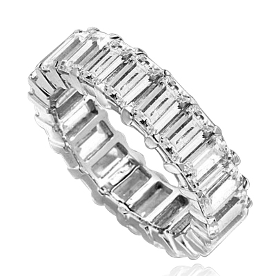 Diamond Essence Best selling eternity band with all round sparkle of emerald cut brilliant stones. 9 Cts. T.W. set in Platinum Plated Sterling Silver.