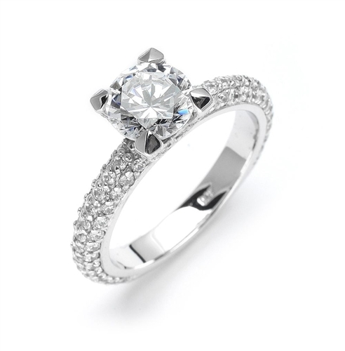 Wonderful Brilliance! You will behold this beauty forever with its glittering 1.25 Cts. Round Diamond Essence Brilliant sitting atop on 1.25 Cts. of Sheer sparkles on the band and on the prongs. Appx. 2.50 Cts.T.W.