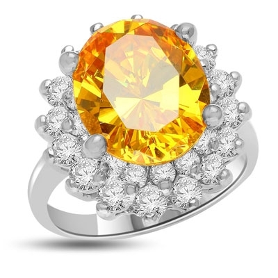 Canary Charisma! Magnificent Brilliance of 4.0 Cts. Canary Essence stone sitting on top of flower bed of 2.0 Cts. Of Round Briliant Masterpieces. Appx. 6.0 Cts. T.W.