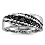 Channel set Black Diamond Men's Rhodium Silver Ring