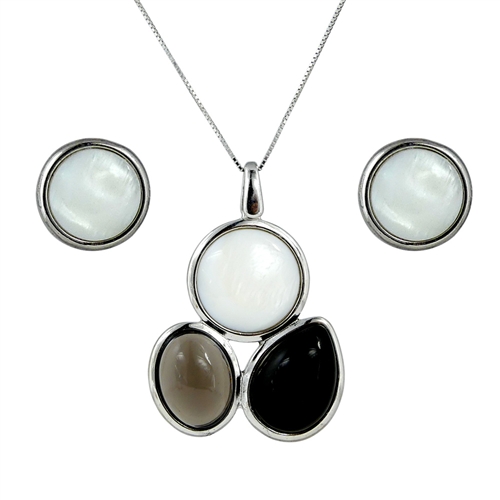 Diamond Essence Combination of natural stones Earring & Pendant in Sterling Silver- SSET345MBS