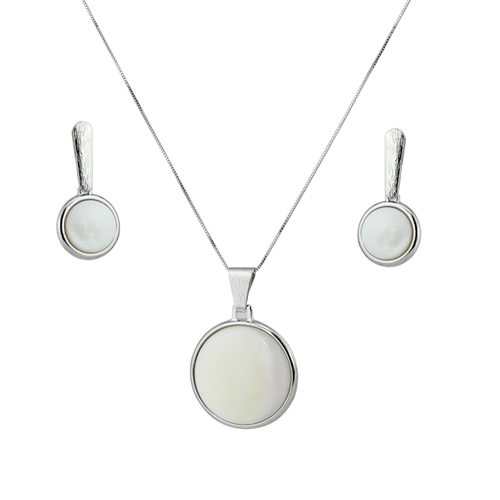 Diamond Essence Mother of Pearl Earring & Pendant in Sterling Silver bezel setting-SSET365MP