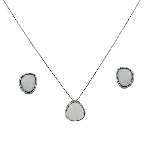 Diamond Essence Mother of Pearl Earring & Pendant in Sterling Silver -SSET414MP