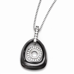 Polished Ceramic Pendant with Round Brilliant Diamond Essence Melee and Titanium on Steel Necklace.