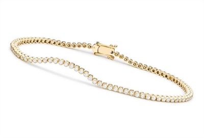 7 inch Long Diamond Essence Bezel-Set Bracelet With 0.10 Ct. Each Round Brilliant Stone, 8Cts.T.W. In 14K Gold Vermeil.