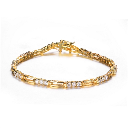 7 inch Long Diamond Essence Designer Bracelet With 0.06 Ct. Each Round Brilliant Stone In 14K Gold Vermeil.