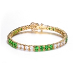 7 inches long tennis bracelet with Round cut Diamond Essence and Emerald  Essence stones, 0.20 carat each set in alternate group of 4 stones. 10.4 cts.t.w. in Platinum Plated Sterling Silver.
