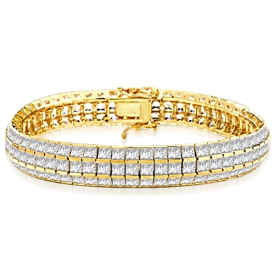 Channel Set Designer Bracelet with Artificial Princess Cut Diamonds by Diamond Essence set in Vermeil