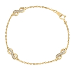 Infinity Bracelet with 0.20 ct. Round Brilliant Diamond Essece Round Stones. 7" Length, Gold Plated Sterling Silver.