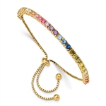 Diamond Essence Adjustable Bracelet With Multi Color Round Brilliant Stones in prong setting of Gold Plated Sterling Silver, 5.0 Cts.t.w.
